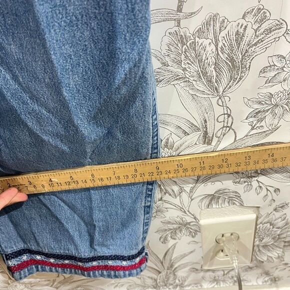 Vintage Agapo Denim Overalls Women Sz M USA Flag American Cross Stitch Embroider - Picture 9 of 14